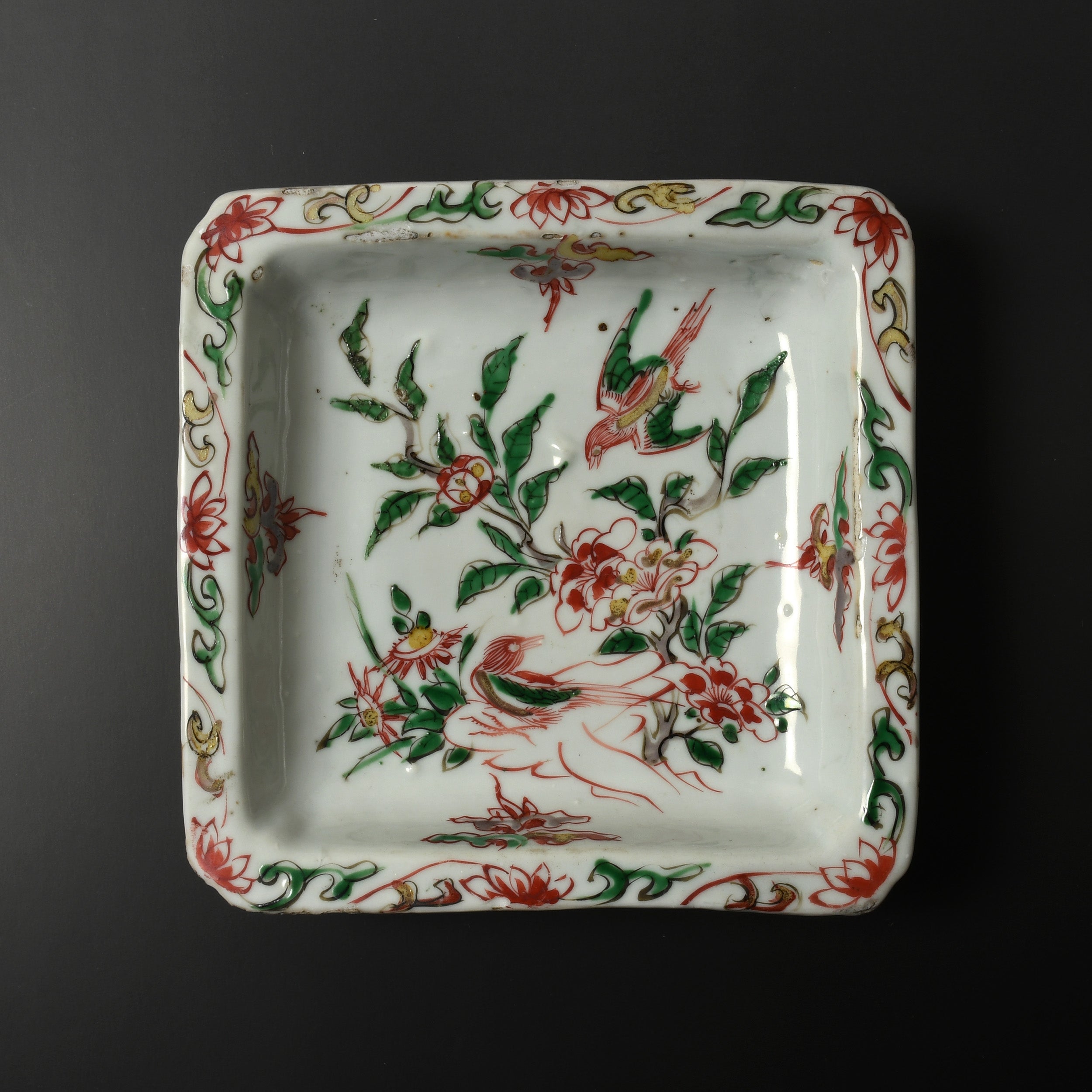 南京赤絵角皿「花鳥図」 | 古美術花地蔵日記 / アート・骨董品