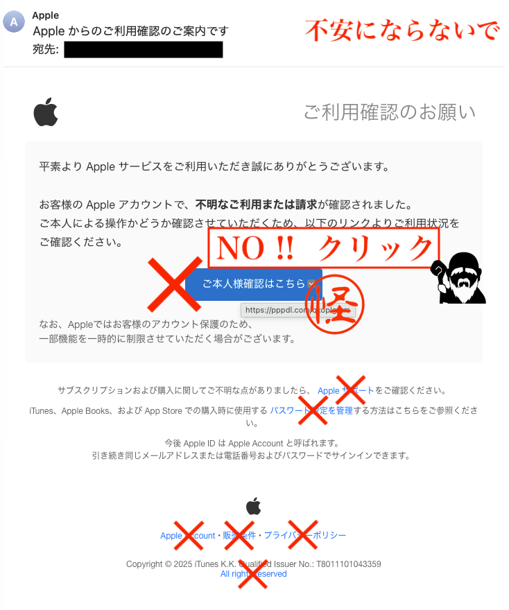 Apple からのご利用確認のご案内です メール | LaoSunZee（らおさんじ