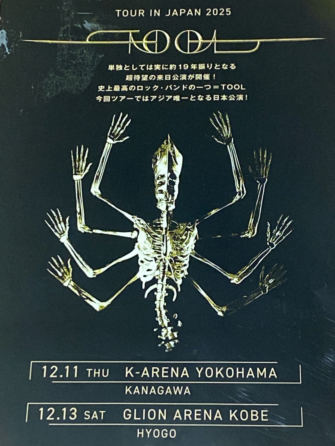 TOOL 2025年12月11日 K-Arena ポスター 今日 横浜K-Arena TOOL