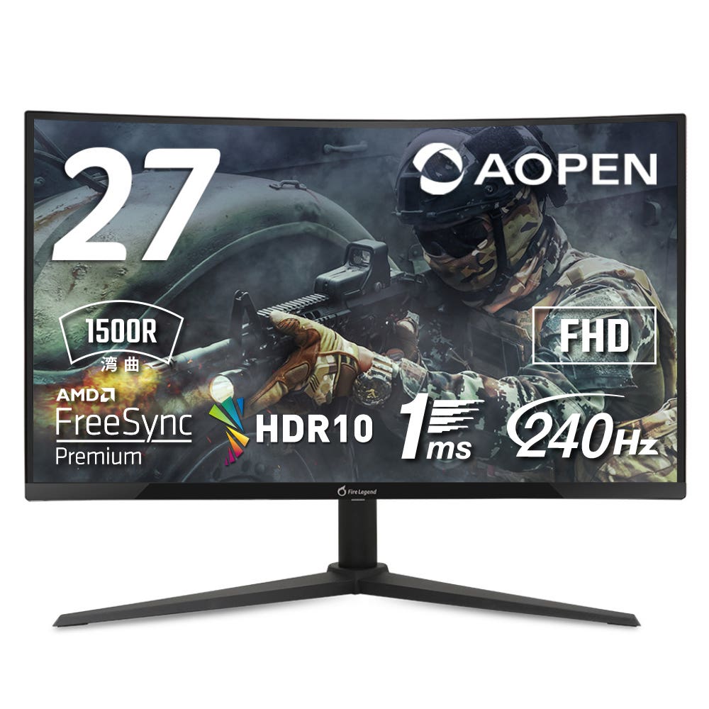 Acer AOPEN 湾曲 ゲーミングモニター 27インチ VA フルHD 240Hz 1ms