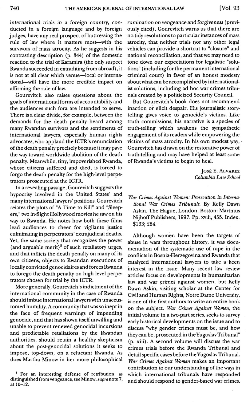 War Crimes Against Women: Prosecution in International War Crimes