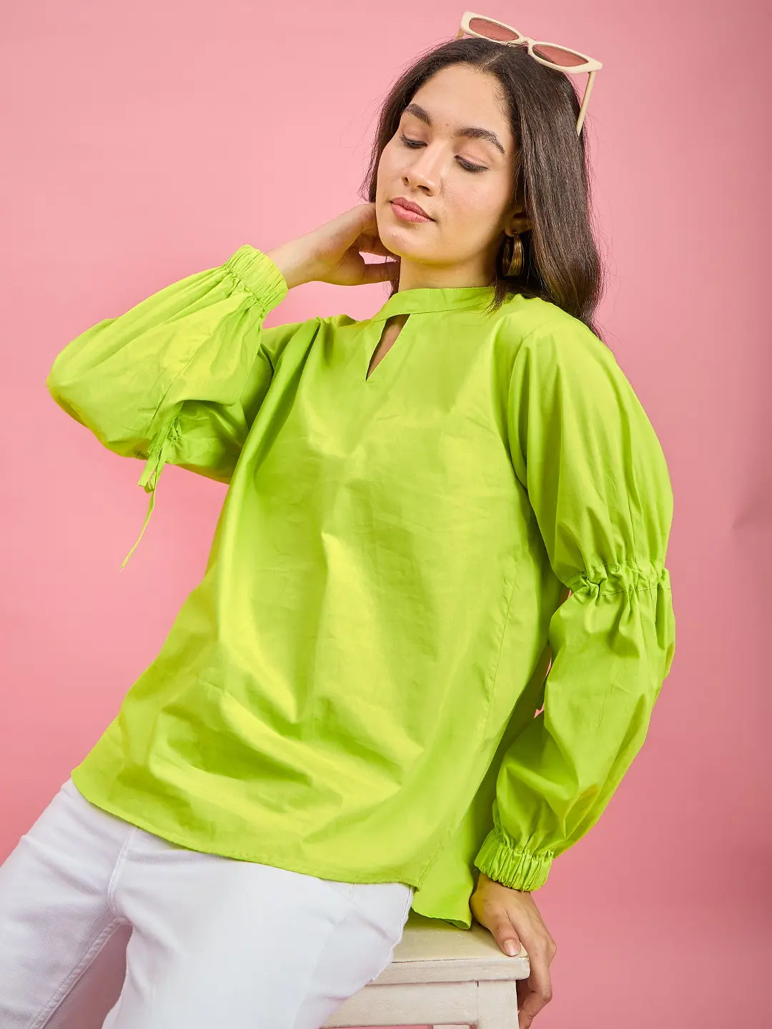 Solid Poplin Back Button Down Top | EST-WI-227 | Cilory.com