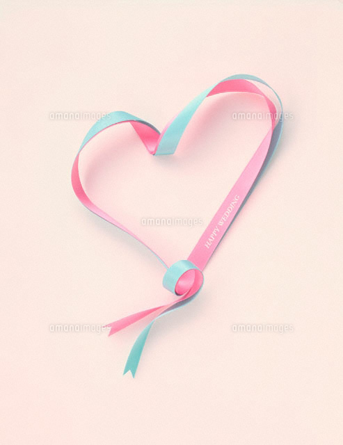 ハート形のリボン(ピンク・水色)[00447000072Z]の写真・イラスト素材