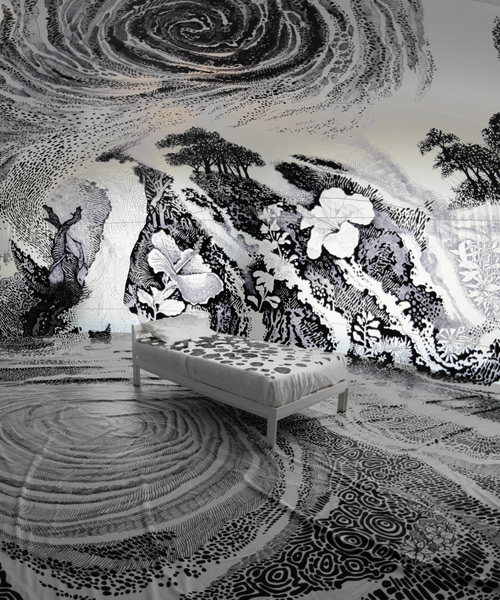 oscar oiwa inks 360° dreamscape mural using 120 sharpie markers