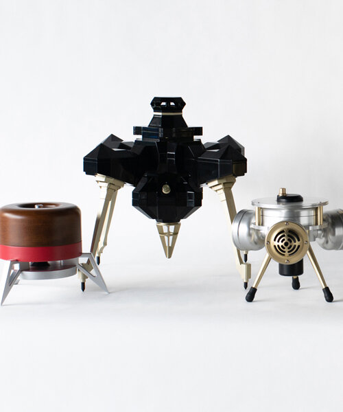 art speakers resembling tiny industrial robots fully function as
