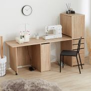 伸縮ミシン台(幅130.5～192cm) 折りたたみデスク 収納付き作業台