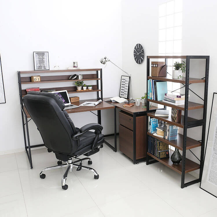 大容量収納のパソコンデスク(ライトナチュラル/ウォルナット)ツイン