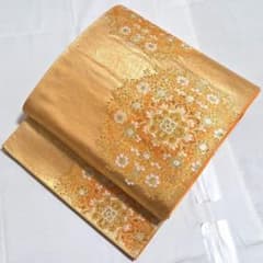 A2 正倉院文様 金糸 華文 唐草唐花 六通 正絹 フォーマルな袋帯 O150
