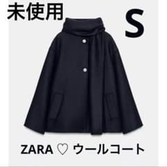 ZARA ウールショートスカーフコート ネイビー - メルカリ