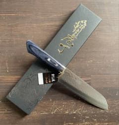 増谷刃物 訓平作 三徳包丁 VG10ステンレス 積層槌目（刻流）口金有 紺