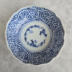 古伊万里 染付 蛸唐草 深皿 膾皿 江戸時代 金直し 金継ぎ 骨董 五弁花