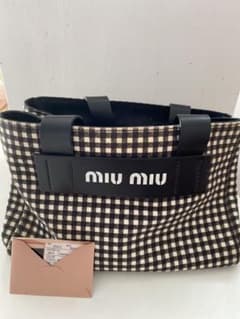 miumiu カナパ トートバッグ ギンガムチェック - メルカリ