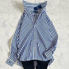 タグ付 ポロ バイ ラルフローレン ストライプ シャツ 袖ロゴ 青 近年