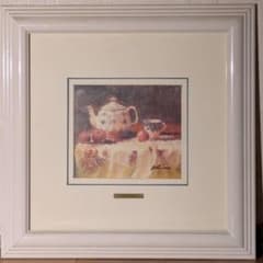 真作】絵画 油彩 ティーポットと果物 静物画 洋食器と林檎 Y198 - メルカリ