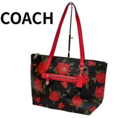 COACH コーチ トートバッグ シグネチャー ローズプリント 赤花 レッド