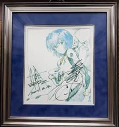 林原めぐみ直筆サイン色紙 エヴァンゲリオン綾波レイイラスト(額縁付き