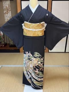 正絹豪華作家物黒留袖5点フルセット 黒留袖 袋帯 帯締め帯揚げ 末広