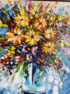 ガラスの花瓶に生けた花の静物画（油絵肉筆画）（680×680） - メルカリ