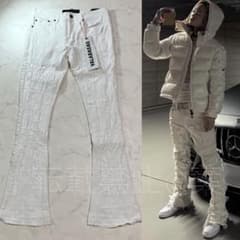 valabasasバラバサス クラッシュリペアスキニーフレアデニム ホワイト