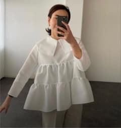 OHGA♡オーガ ティアード フリル Aライン ビッグカラー ブラウス