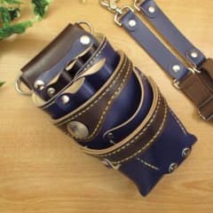 コンチョ付 ネイビー＆焦げ茶 5丁 本革シザーケース SCA-125/CNA