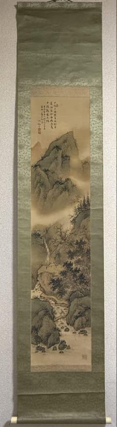 竹塘山人筆 絹本肉筆 青緑山水 共箱 掛軸 送料込み250902 - メルカリ