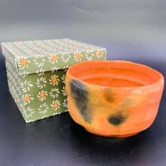 美品 佐々木松楽 赤楽茶碗 楽焼 抹茶碗 茶道具 京焼 伝統工芸 箱付