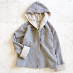 セオリーリュクス ウール混フーデットコート ニット バイカラー 38