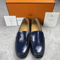 HERMES エルメス ケネディモカシン レザー ローファー 36 1/2 紺色