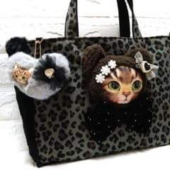 ゆ*ら様 コヤンイサムチョン☆横長トートバッグ ヒョウ柄＆ボアキルト