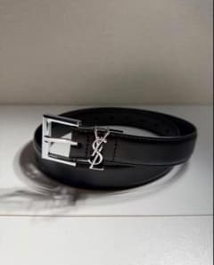 YSL ブラックレザーベルト シルバーバックル - メルカリ