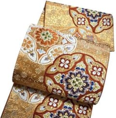 AA1袋帯 六通唐織華文柄 河合美術織物 金糸 八宝花 正絹 着物 - メルカリ