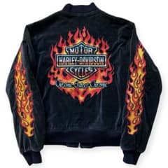 HARLEY DAVIDSON 別珍 ベロア スカジャン フレイム M ブラック - メルカリ