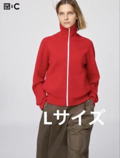 ユニクロC ミラノリブフルジップカーディガン 赤 Lサイズ - メルカリ