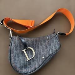 ディオールデニム サドルバッグ ショルダートロッター柄オレンジ Dior