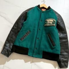 希少70s ヴィンテージ スタジャン 袖レザー ウールメルトン