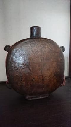 花器 李朝 扁壺 黒高麗 花入 漆塗 茶道 茶道具 華道 陶磁器 骨董 古