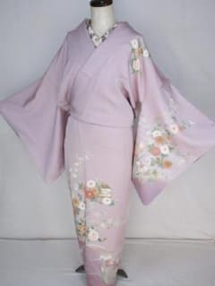 着用少ない！美品＊四季花柄＊藤色＊訪問着＊トールサイズ＊167cm