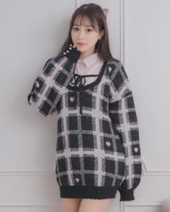 pium ハートチェックレイヤードニットワンピ - メルカリ