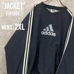 レア90s《アディダス》刺繍プルオーバーナイロンジャケット/ブラック