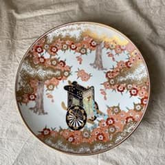 有田焼 秀峰窯 大皿 百花繚乱 御所車図 飾り皿 絵皿 金襴手 金彩 古