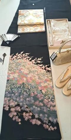 美品❇️作家もの 手描き友禅 暈し染め 比翼仕立て 5つ紋 フルセット