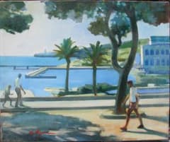 スペインの光と影,檜山健三「夏の海辺」8号油彩,いまもなお画面に