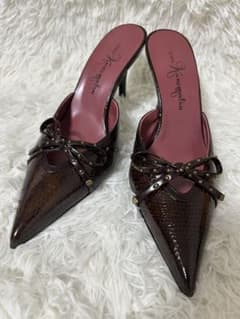 銀座かねまつ クロコ型押しポインテッドトゥサンダル ミュール - メルカリ