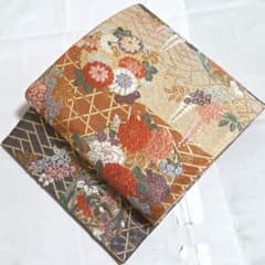 B5◇着物くつろぎ 唐織 能衣花丸文 金糸 牡丹 六通 正絹 フォーマルな