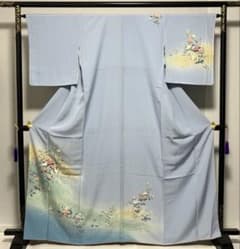 D312 訪問着 手描き友禅 花模様 正絹 着物 袷 しつけ糸付き未使用極美