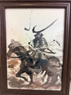 武士と馬の日本画 木製フレーム付き - メルカリ