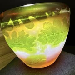 エミール・ガレ 第二期工房酸化腐食彫花入 木箱 幅約14㎝東Y8-0130☆1F