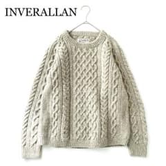 3194A【希少美品】インバーアラン 茶タグ ハンドニットクルーネック