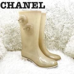 CHANEL レインブーツ カメリア ホワイト ココマーク シャネル 長靴 38